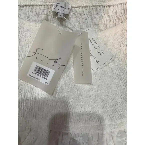 Sabo Harmony Skirt Womens S Eyelet Smocked Stretch High Waist Mini Skirt New - Picture 7 of 9